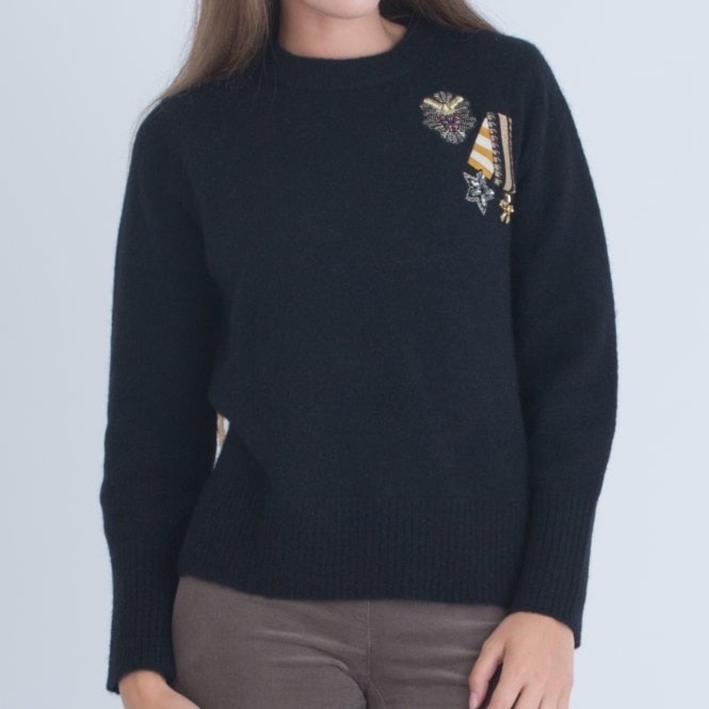 LUISA CERANO Embellished Badge Shoulder Detail Sweater
